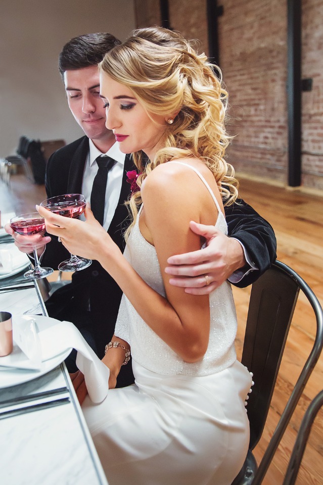 romantic bride and groom photo at cocktail hour