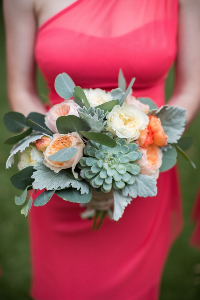 bridesmaids bouquet in peach and white