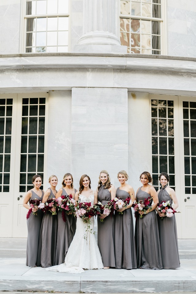 floor length bridesmaid dresses in grey