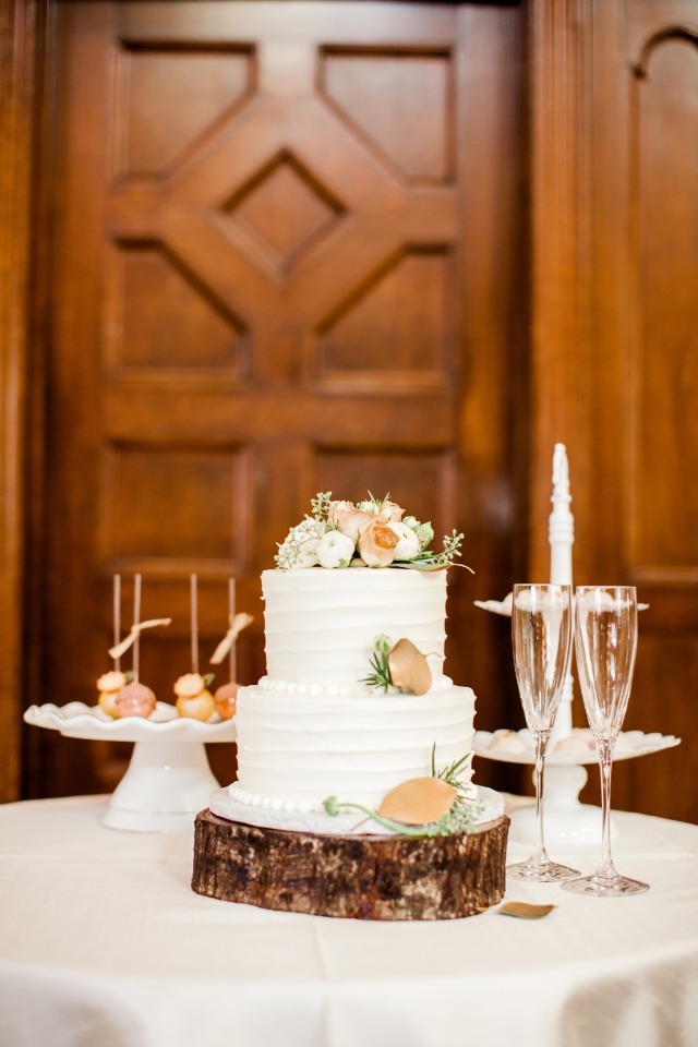 classic wedding cake with gold accents