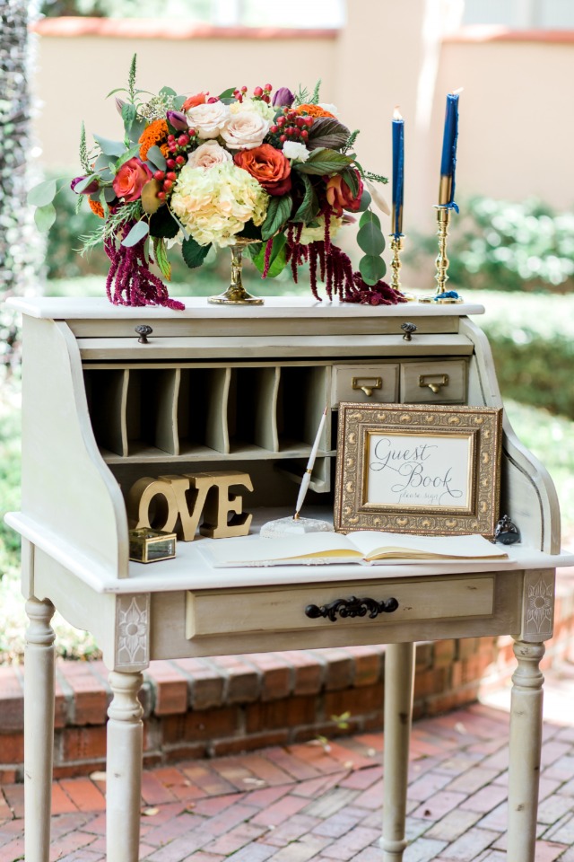 vintage writing desk guest book table
