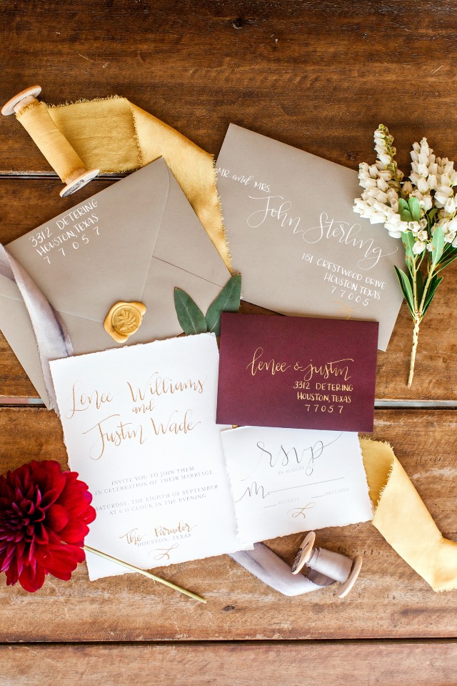 calligraphy and wax seal wedding stationery