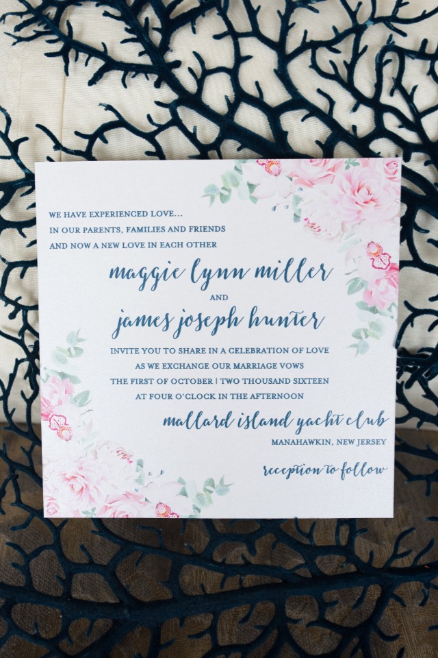 wedding stationery with pretty pink flower accents