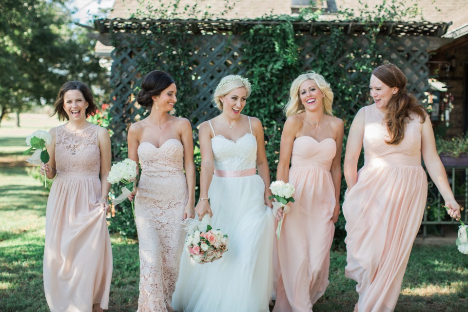 Mismatched blush bridesmaid dresses