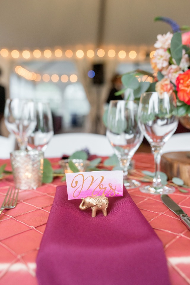 Pink and gold watercolor placecard