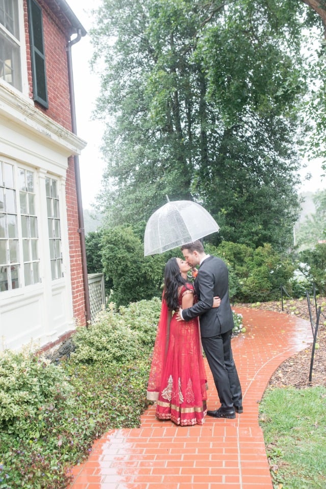 Outdoor rainy day wedding