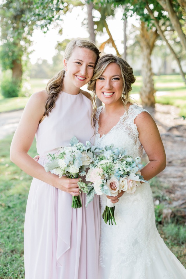 bride and her bridesmaid in soft blush