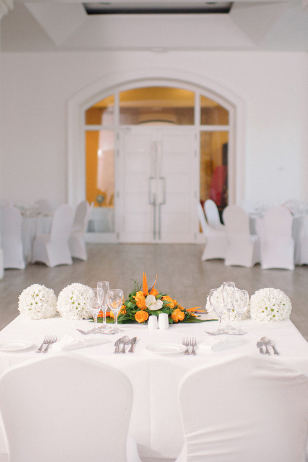 orange and white wedding reception