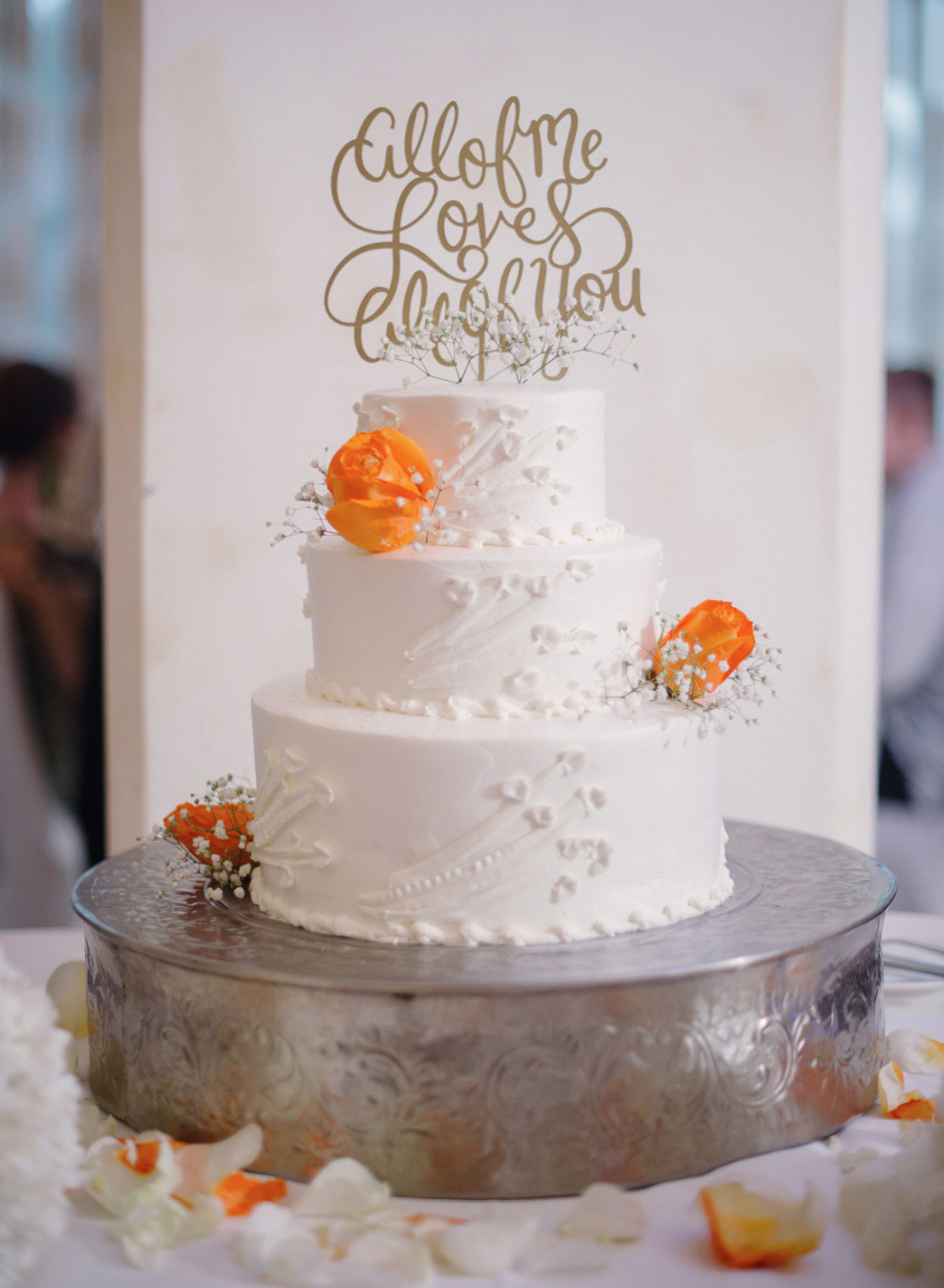 orange and white wedding cake