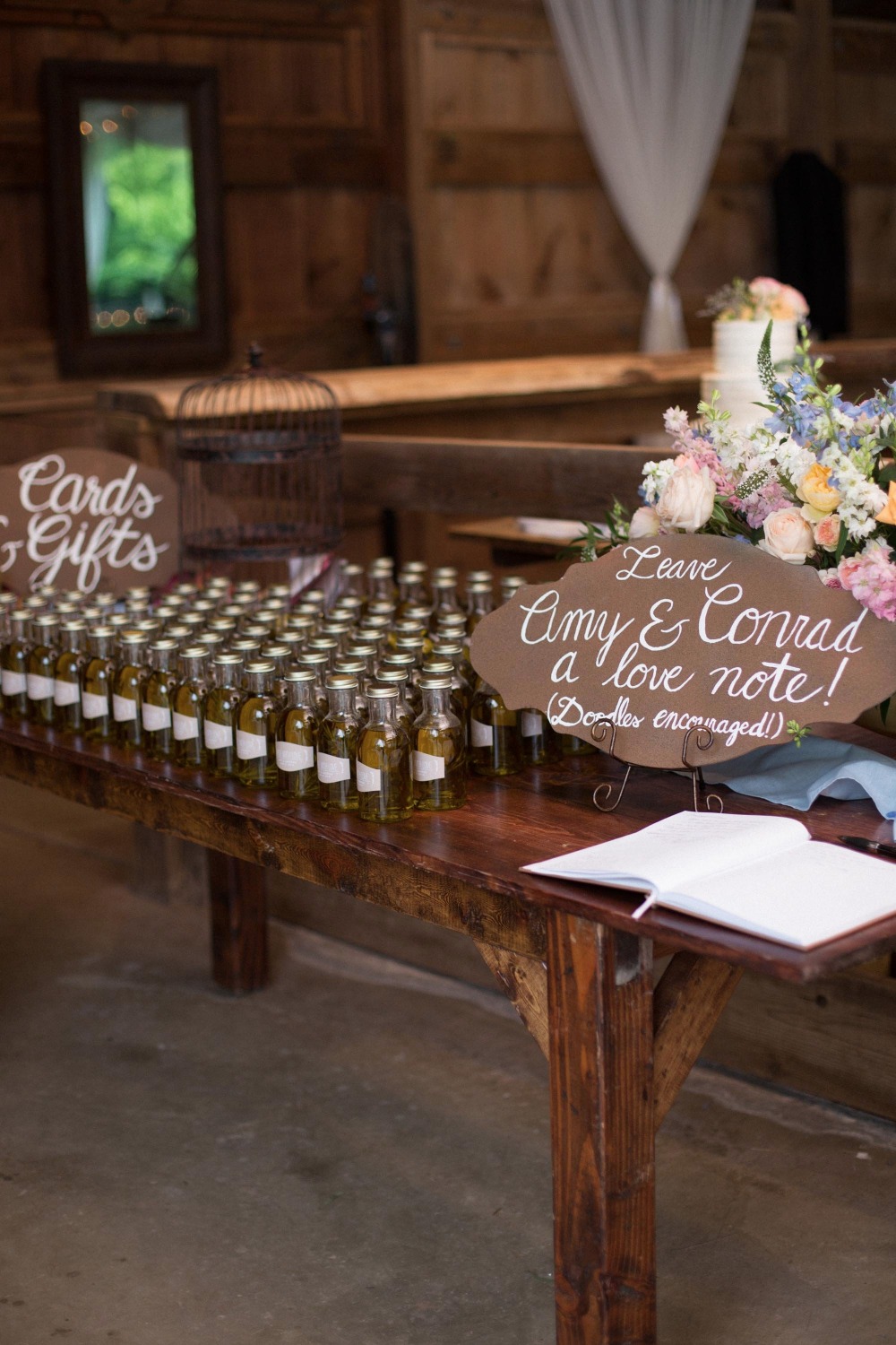 Bottles of olive oil wedding favors