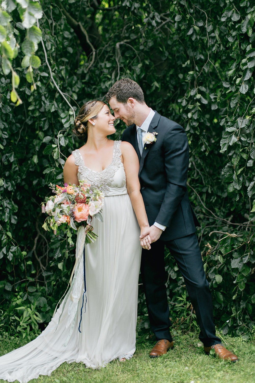 Adorable bride and groom portrait