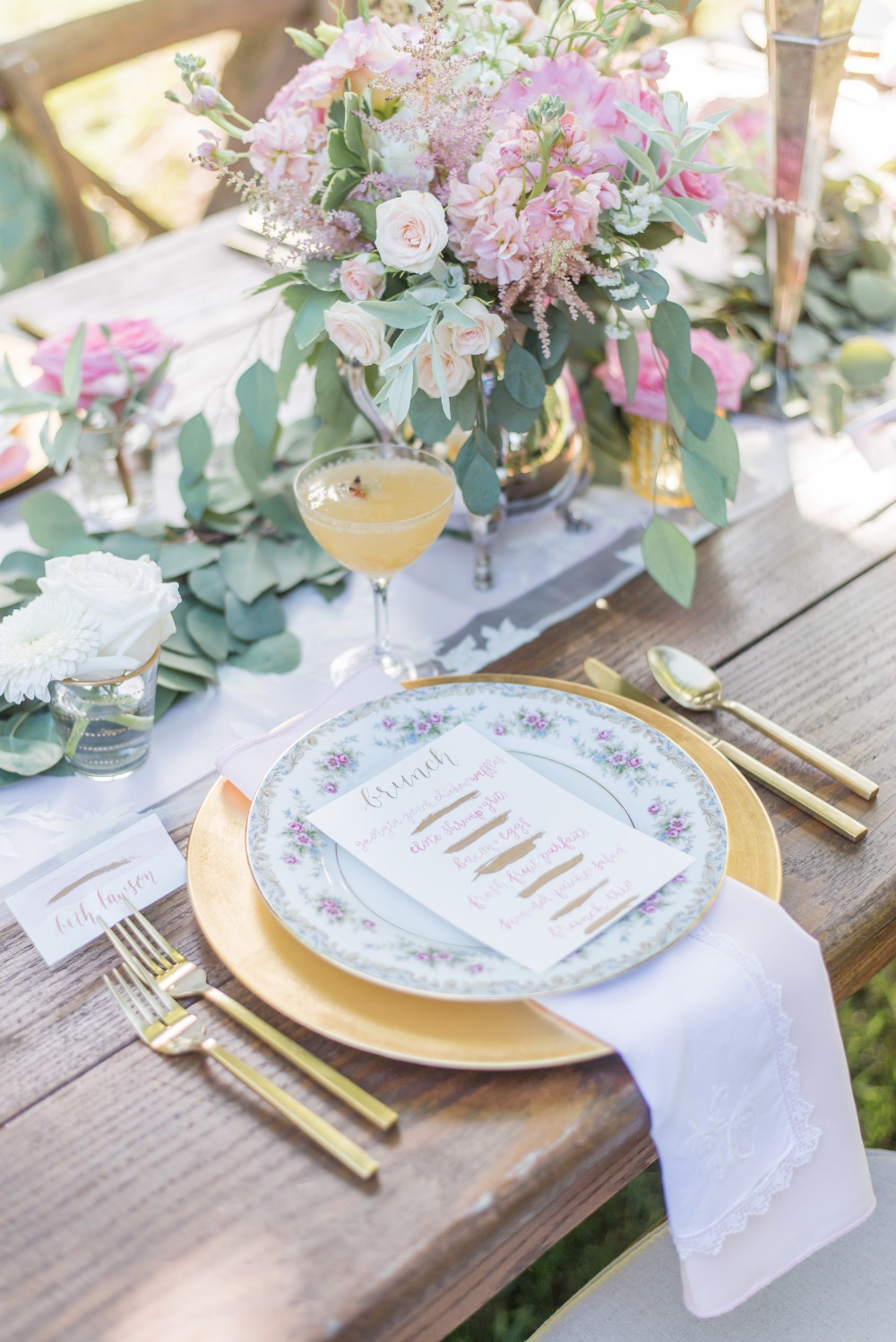 Vintage dishes and gold flatware