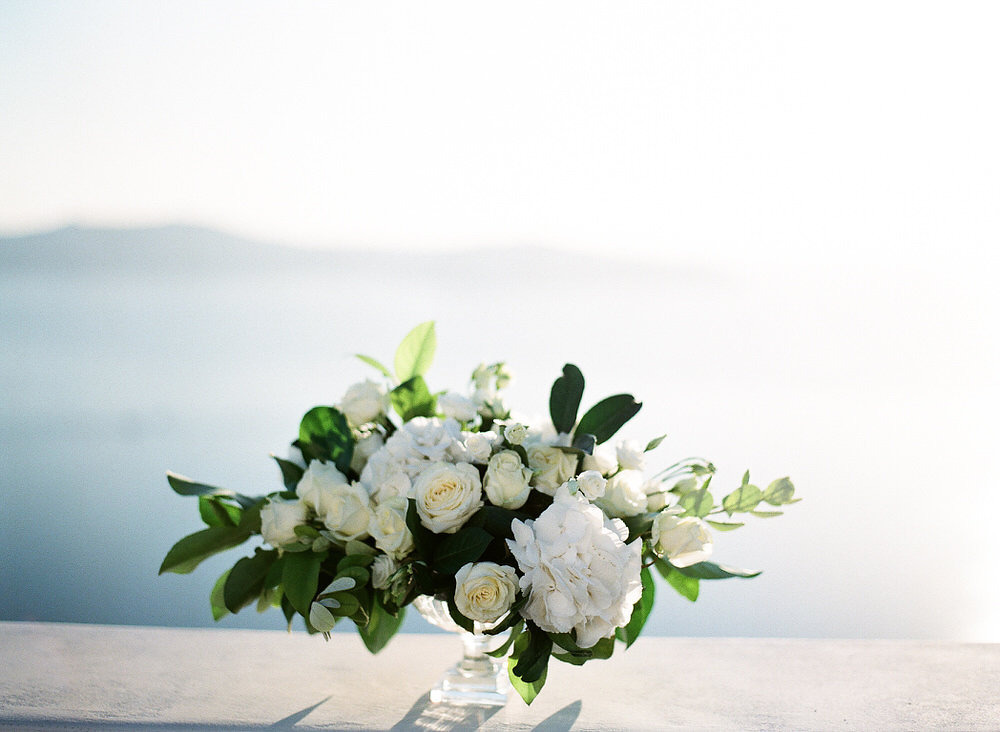 white rose and hydrangea centerpiece