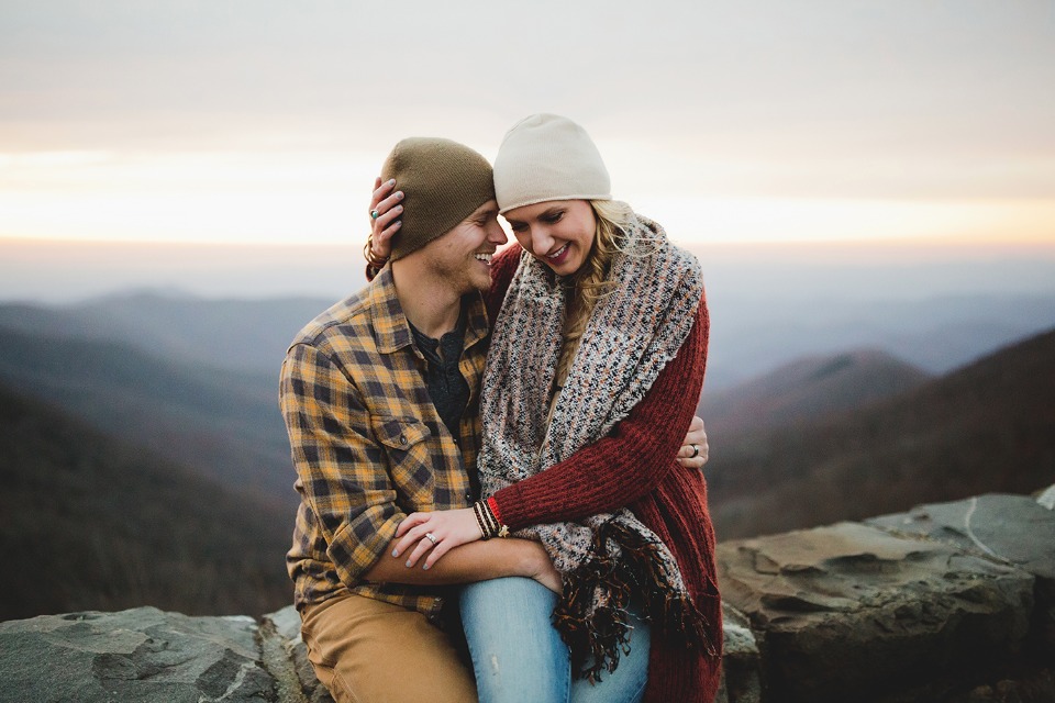cozy mountain engagement couple