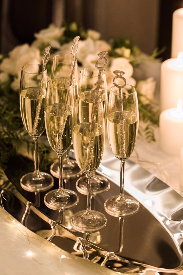 Champagne on a glamorous wedding tray
