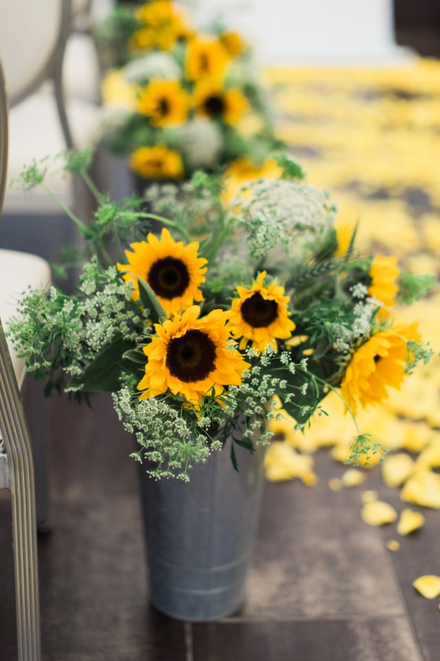 sunflowers and queen annes lace aisle decor