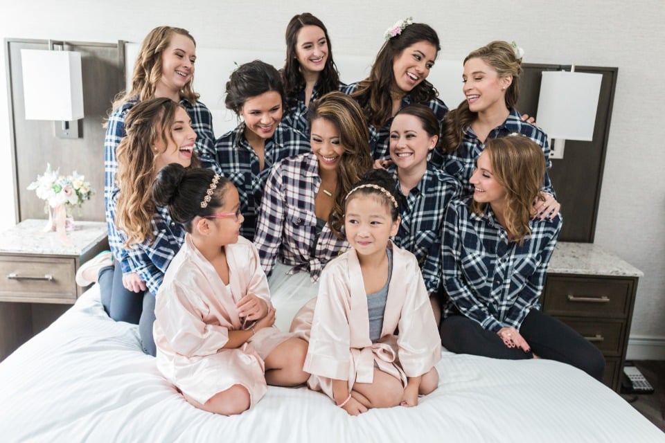 bridesmaids in custom flannel shirts