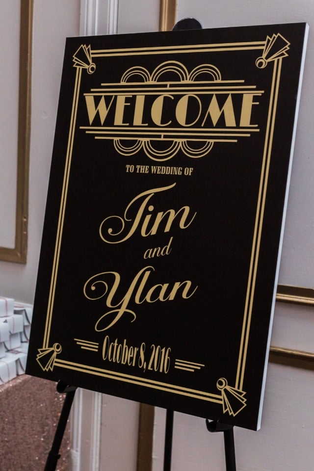 black and gold art deco wedding sign