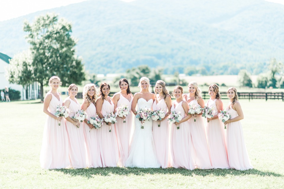 Long blush bridesmaid dresses