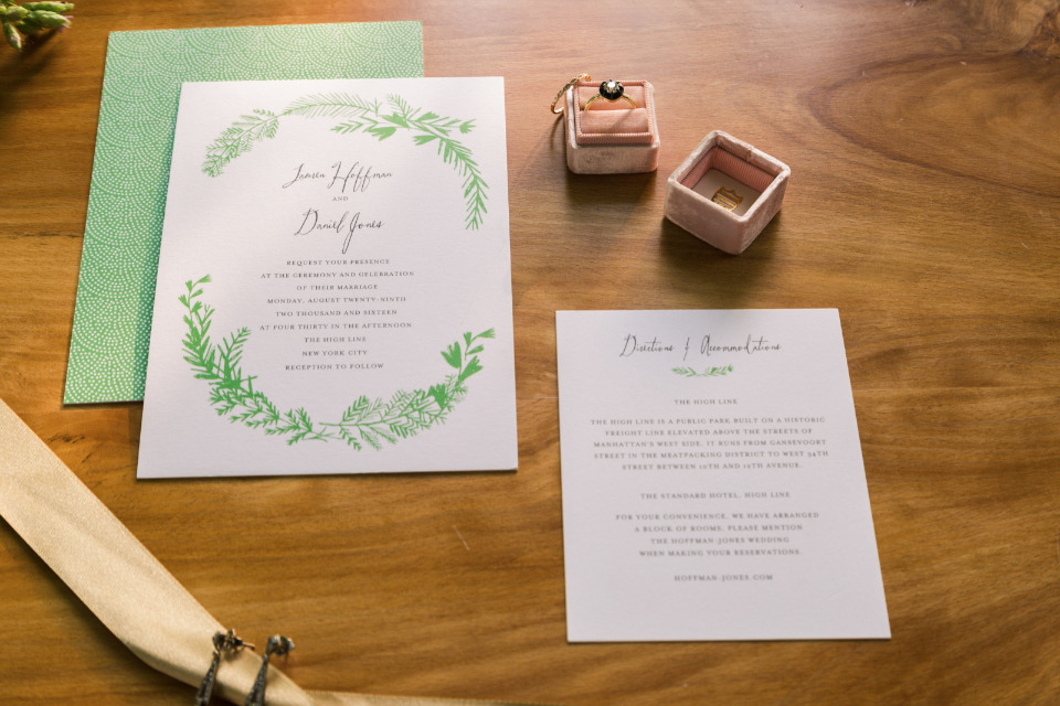 natural green and white wedding invites