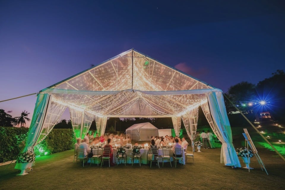 glowing wedding reception tent