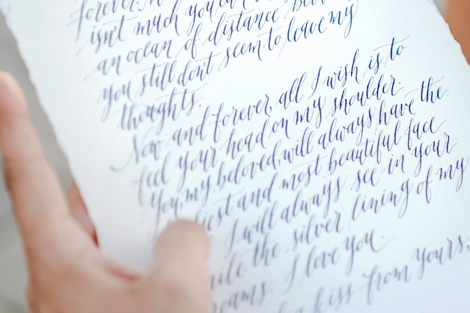 calligraphy love note wedding vows