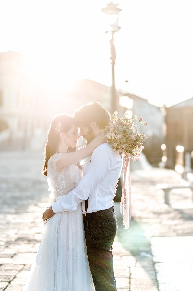morning golden hour wedding photo