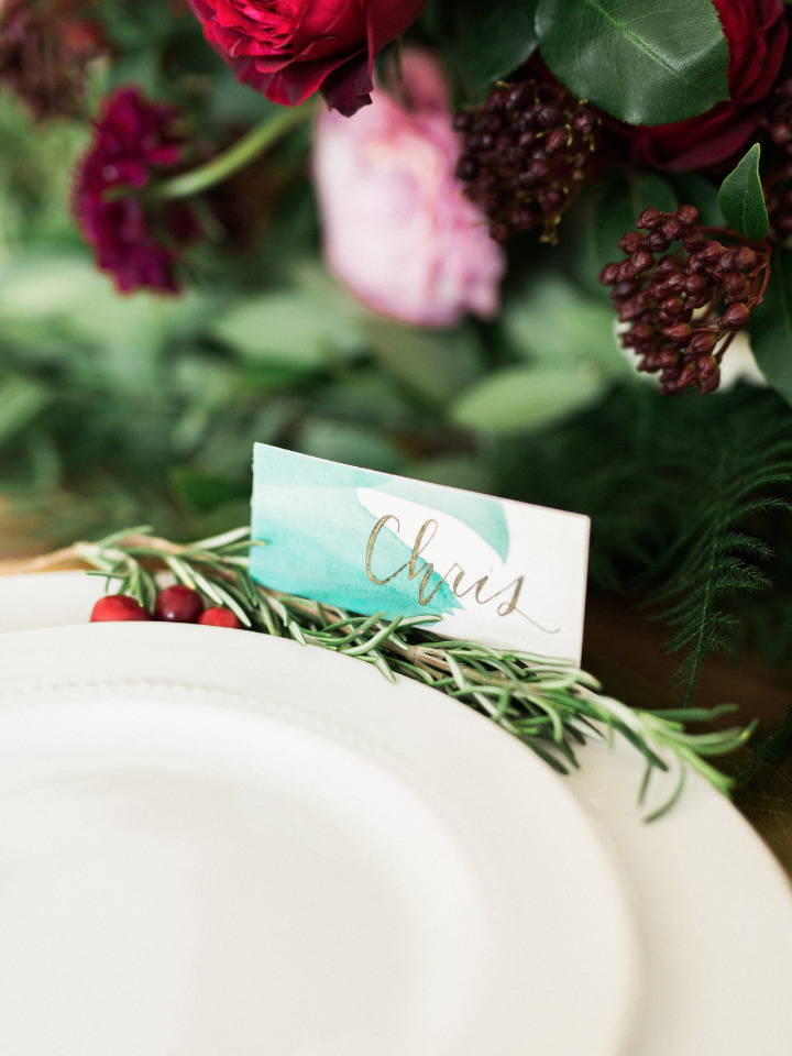 green watercolor wedding place cards