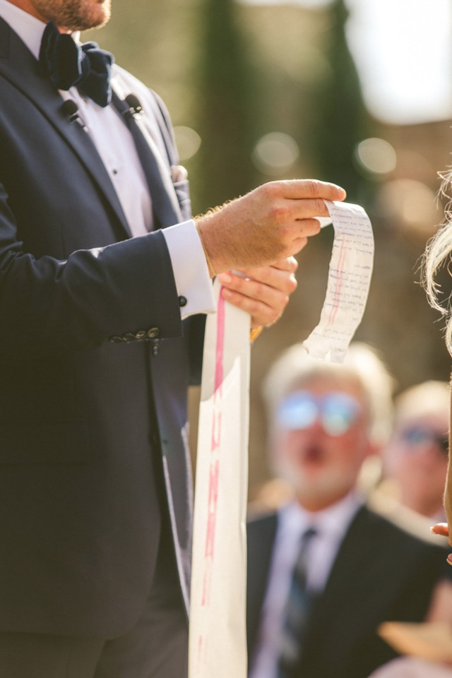 grooms vows on roll of receipt paper