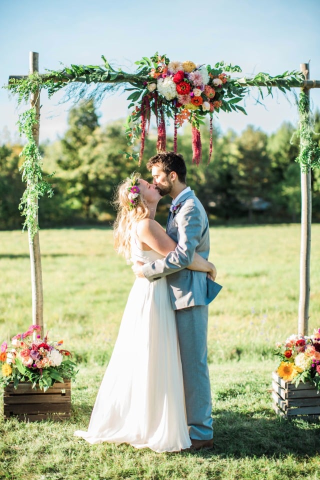 Just married organic farm wedding