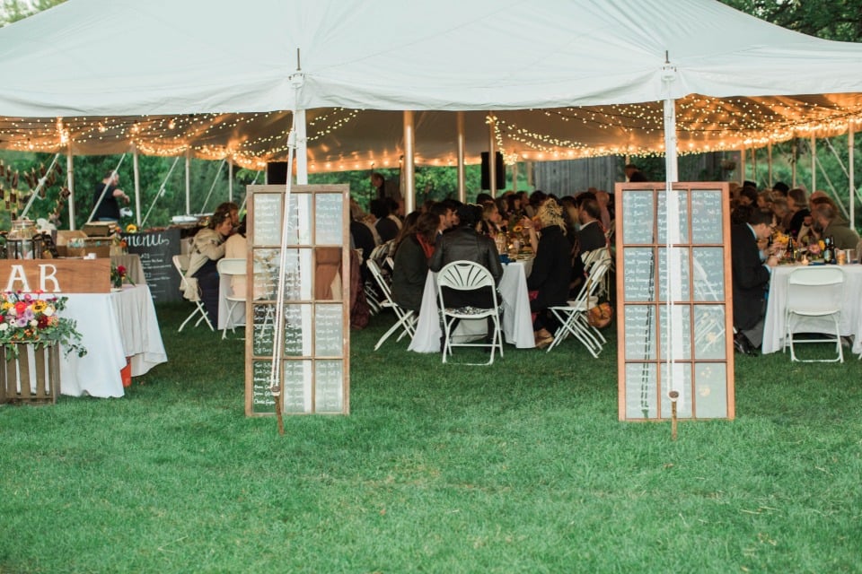 Tent and twinkle lights reception