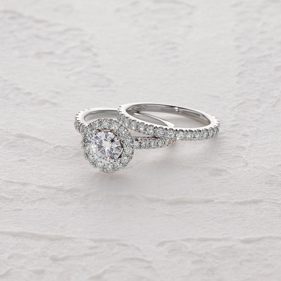 Forever One Round Maoissanite Halo engagement ring