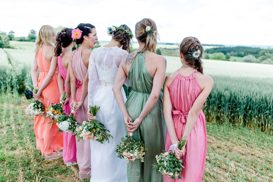 colorful bridesmaid dresses made by the bride