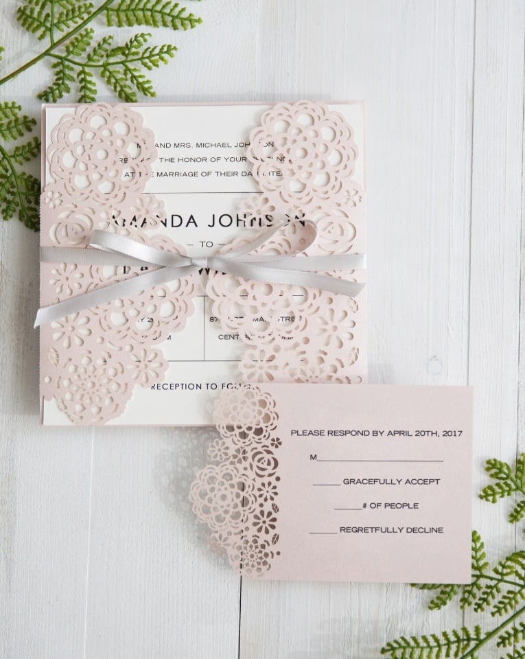 elegant pink laser cut wedding invites from Stylish Wedd
