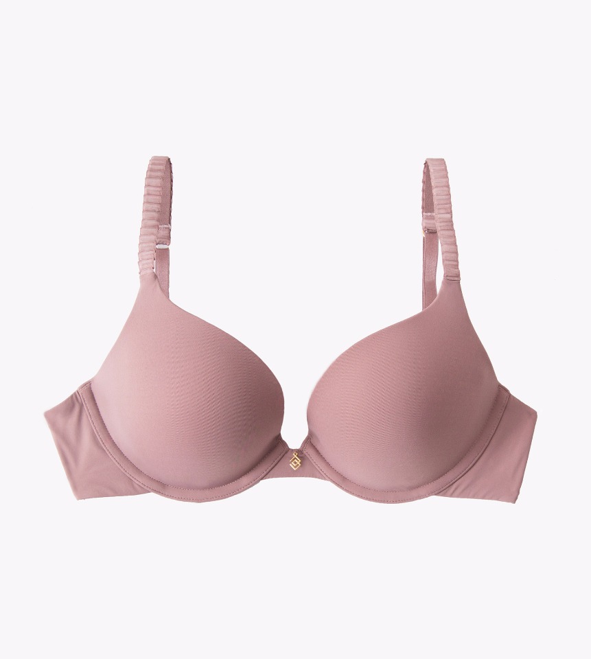 Pink push-up bra with textured straps, stylish and comfortable lingerie