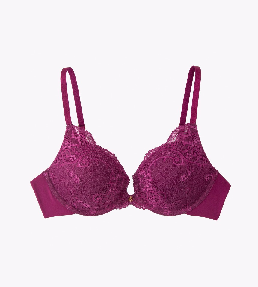 Elegant deep pink lace bra for feminine support and style