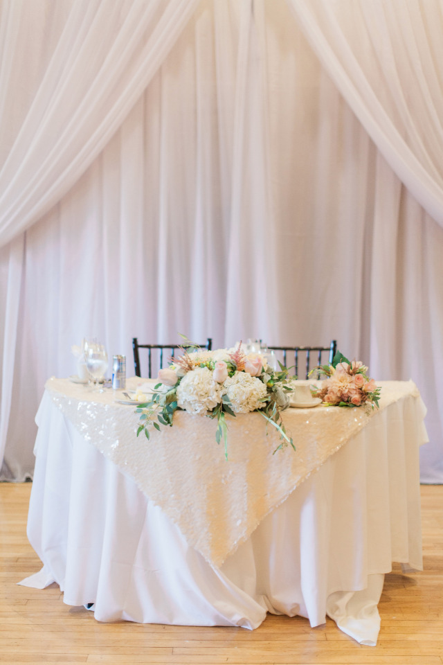 pink and white wedding sweetheart table