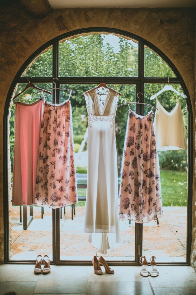 light pink and floral print bridal party