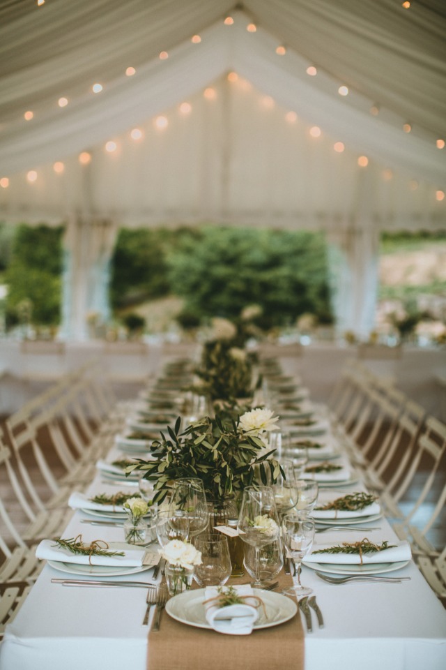 green white and neutral colors for this elegant reception space