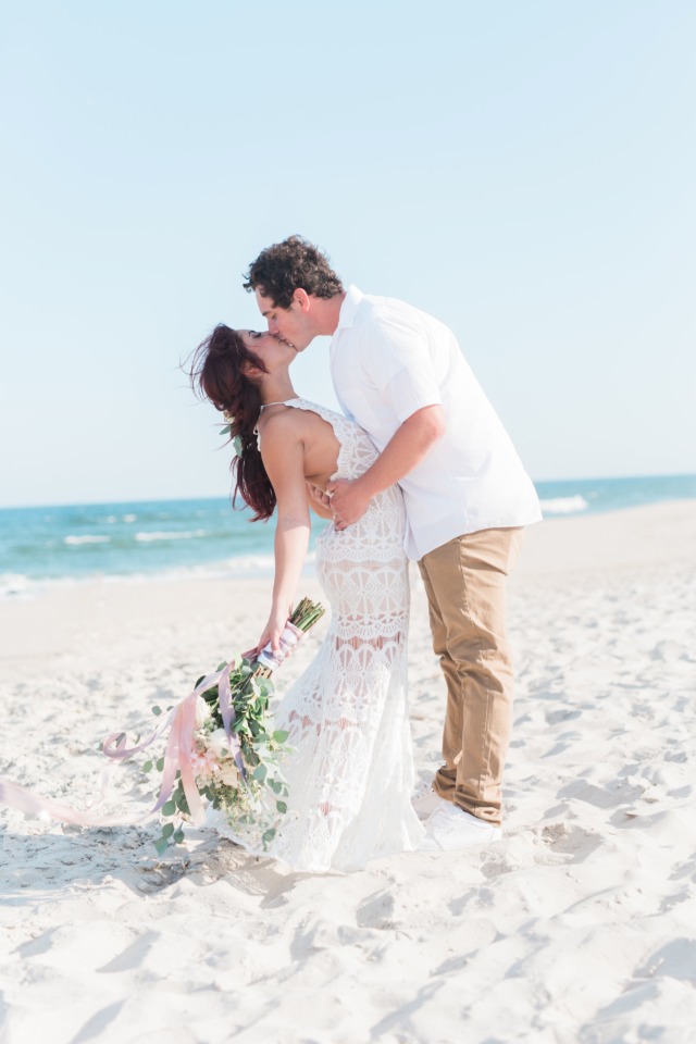 Boho beach bride and groom