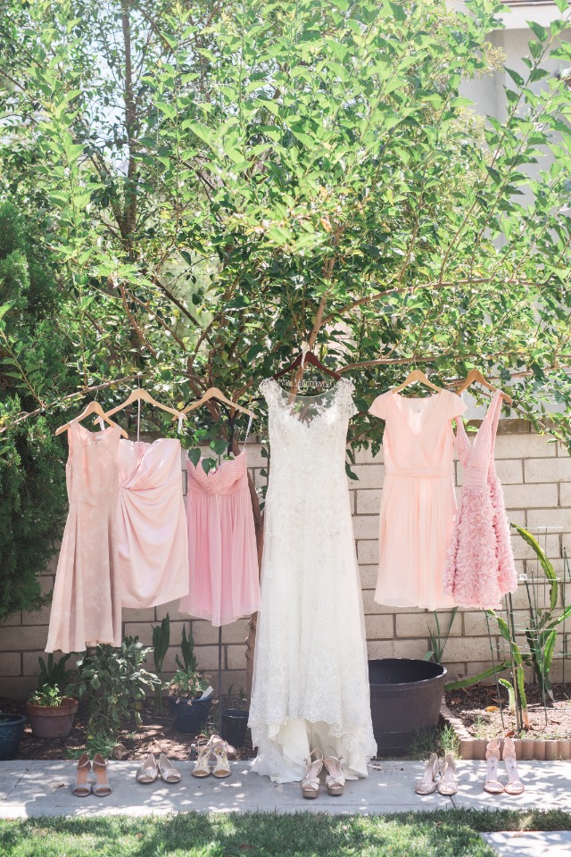 Mismatched bridesmaid dresses in blush