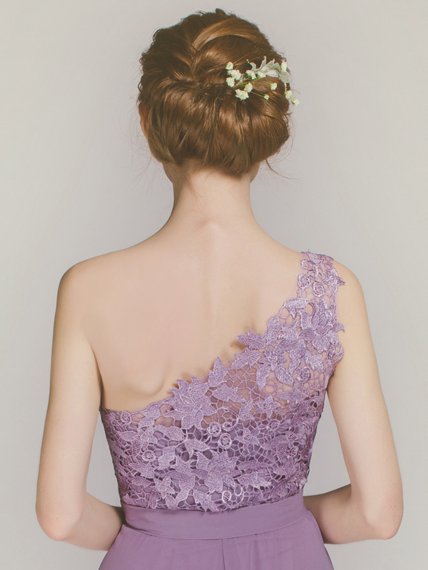 One shoulder lace bridesmaid dress from Stylish Wedd