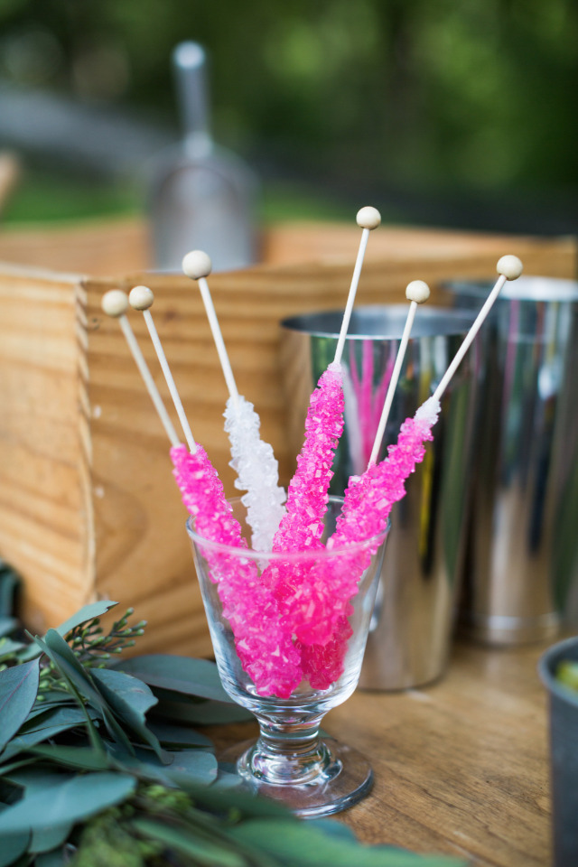 pink and white rock candy at wedding