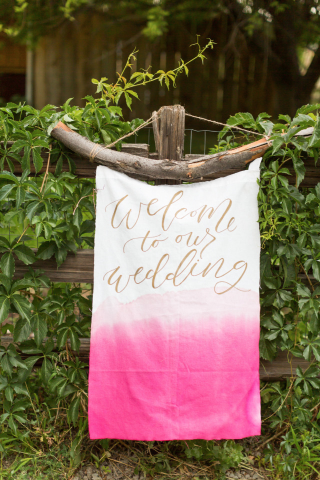 pink dip dyed wedding welcome banner