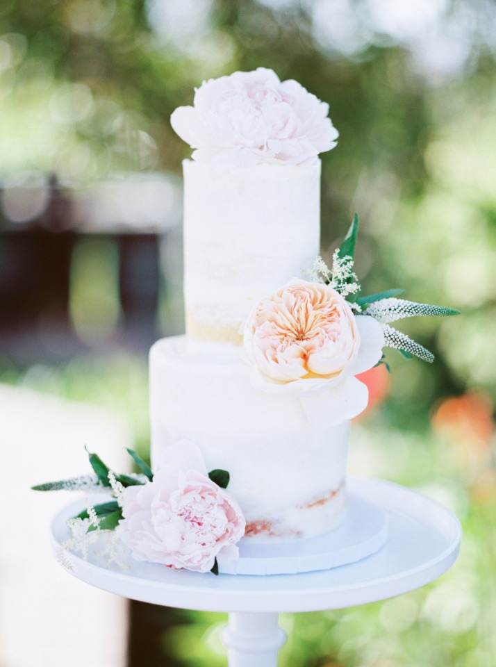 slim flower topped wedding cake