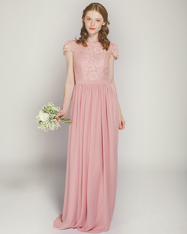 floor length peach bridesmaid dress