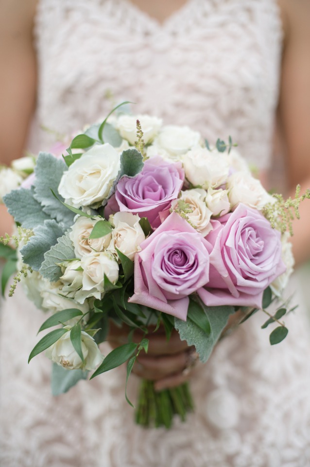 purple and white rose bouquet