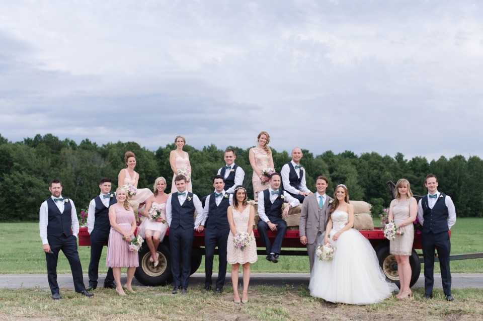wedding party in blush and navy