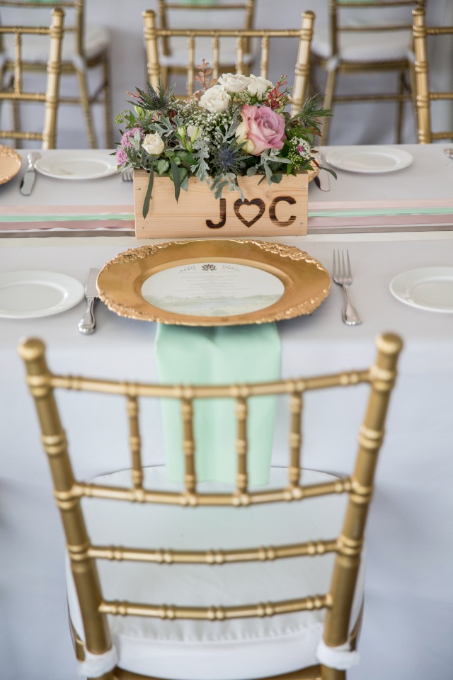 mint and gold wedding reception