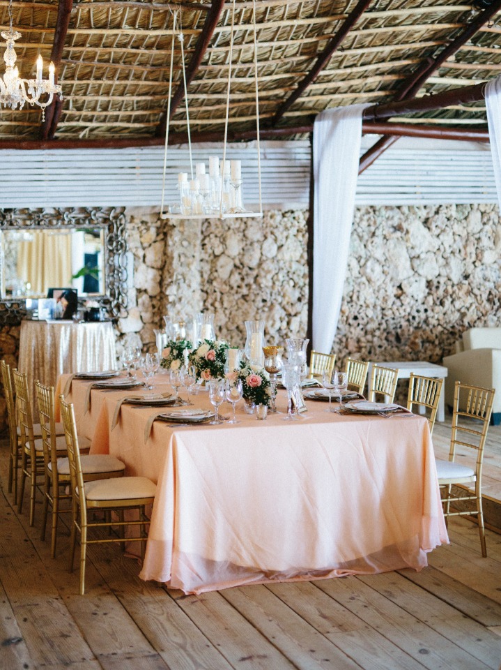 wedding reception in peach and gold